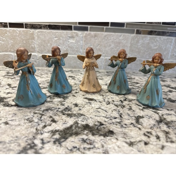 Flute Other - 5 Vtg Art Plastics Angel Figurine Ornament Lot British Hong Kong Songbook Flute
